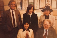 1985: Lien Chao met Prof. Northrop Frye at Victoria College.  With her on the back left,  Mr. Bruce Mickleburgh, who taught Lien Chao in China, The Educated Imagination by Northrop Frye.   Prof. Frey’s assistant, and Mrs Mickleburgh..